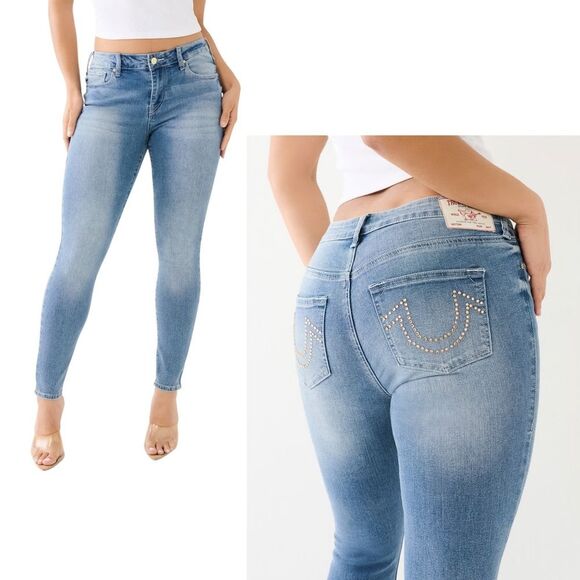 TRUE RELIGION NWT The Jennie Crystal Horseshoe Skinny Jeans *Medium Viper 27 - Picture 1 of 16